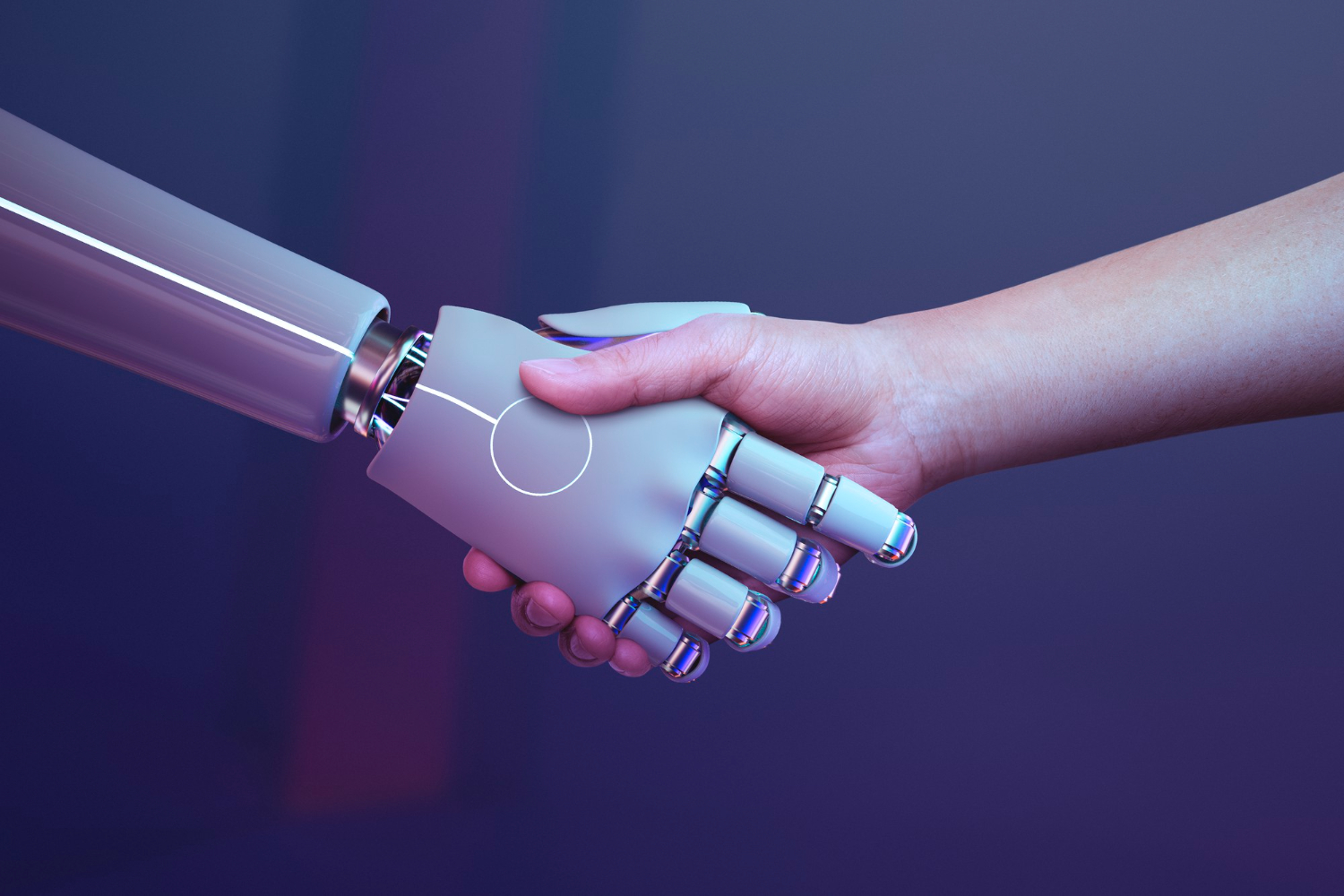 A handshake between an artificial hand, and a human hand